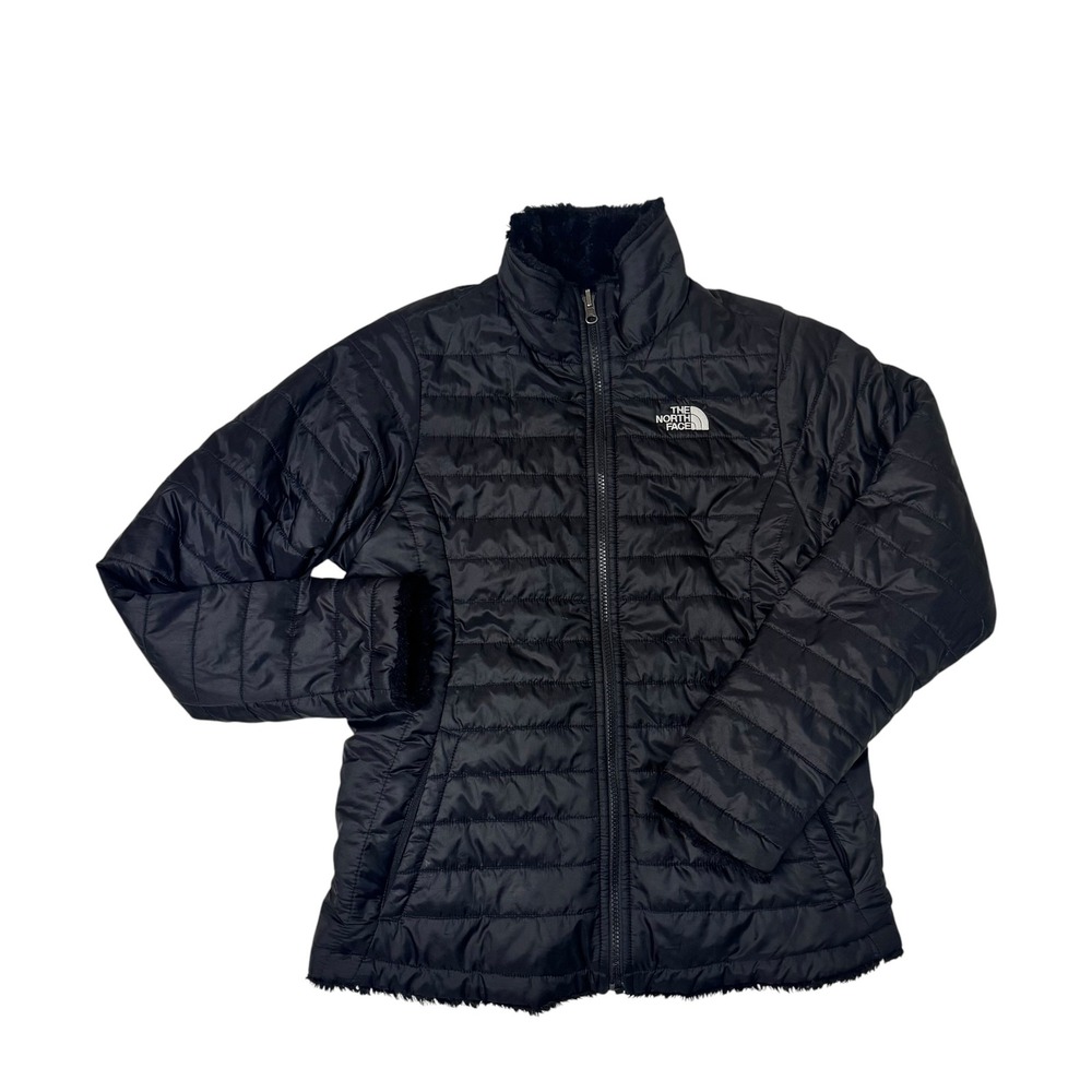 The North Face Mossbud Reversible Puffer Jacket Black Fleece Lined Womens Small